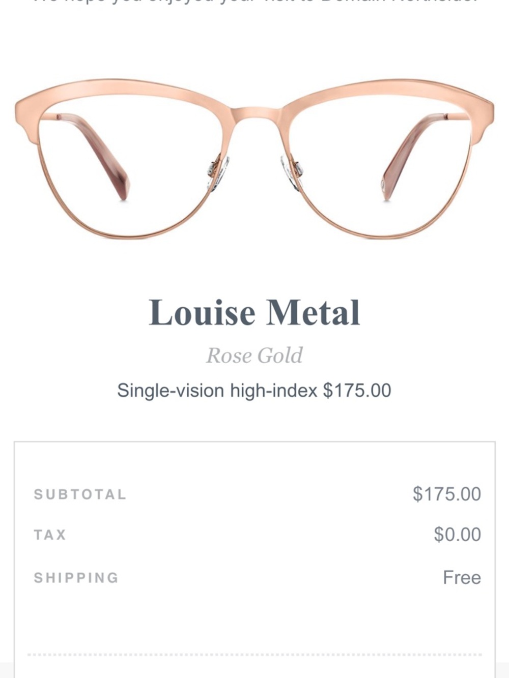 Warby Parker glasses in Louise Metal rose gold
